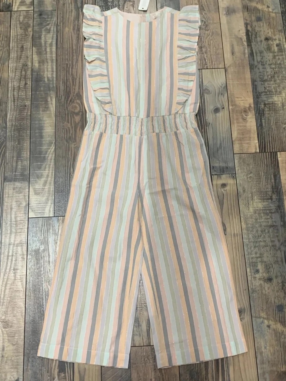 Gymboree Pastel Striped Ruffle-Sleeve Jumpsuit in Pink, Peach, Mint